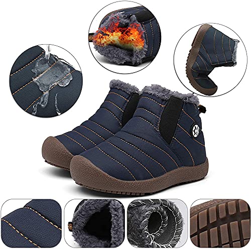 Botas de Nieve para Niños Invierno Calentar Forradas Botines Niña Niño Impermeables Planas Botas Suave Antideslizantes Azul(Niños) 29.5 EU = 30 CN