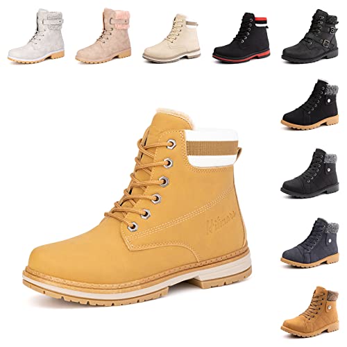 Botas Mujer Invierno Calientes Botas Nieve Forradas Cortas Botines Planas Bajas Zapatos Invierno Antideslizantes Comodo Amarillo 38 EU