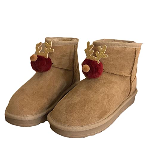 Botines para mujer cómodos antideslizantes con forro de felpa botines de invierno con punta redonda linda muñeca de alce para mantener el calor botas de nieve gruesas