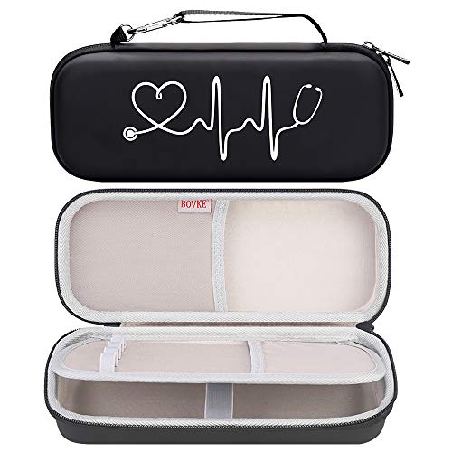 BOVKE Estuche rígido para estetoscopio 3M Classic III, Lightweight II S.E, Cardiology IV, MDF Estetoscopios Acoustica Deluxe - Espacio adicional para accesorios de enfermería Penlight y EMT, negro