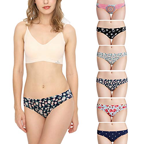 Bragas Mujer sin Costuras Invisible Señoras Braguitas Low Rise Suave Ligera Bikini Braguitas, Pack de 6 Flor M