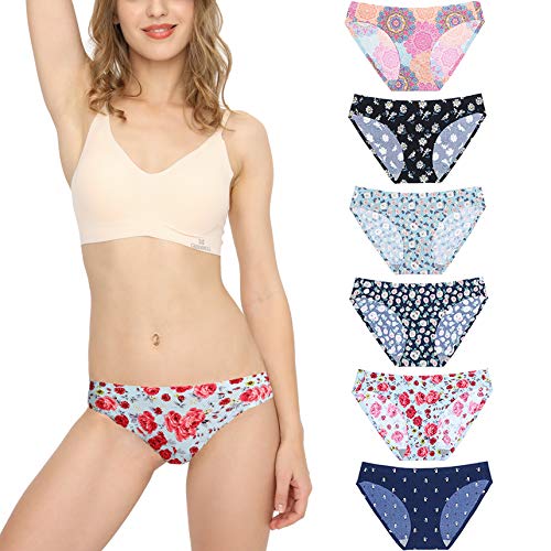 Bragas Mujer sin Costuras Invisible Señoras Braguitas Low Rise Suave Ligera Bikini Braguitas, Pack de 6 Flor M