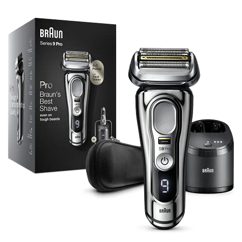 Braun Series 9 Pro Afeitadora Eléctrica Hombre, Máquina de Afeitar Barba con Recortadora ProLift y Cabezal 4en1, Centro de Limpieza y Carga 5en1, Funda, Recargable, Inalámbrica, 9466 CC, Negro