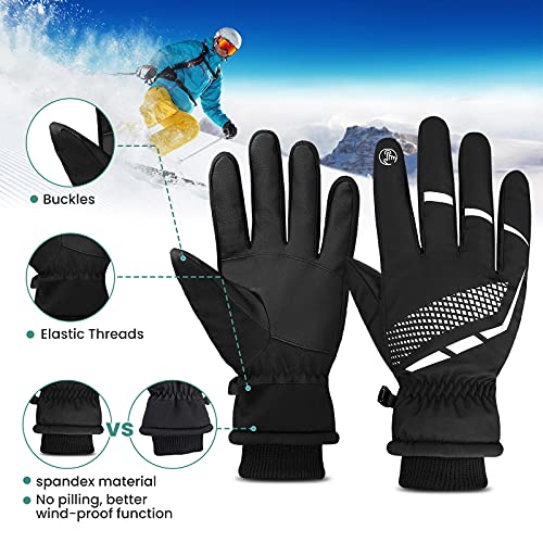 BRGOOD Guantes Moto Invierno, Guantes Bicicleta Montaña con Pantalla Táctil y Antideslizantes Tiras Reflectantes,Guantes Ciclismo Hombre Algodón de 3M,Guantes MTB Impermeables,Anti-Viento Unisex (L)