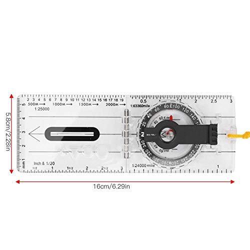 Brújula de mapa con material acrílico transparente Brújula de mapa plegable multifuncional para utdoor Senderismo Camping Mochilero Emergencia