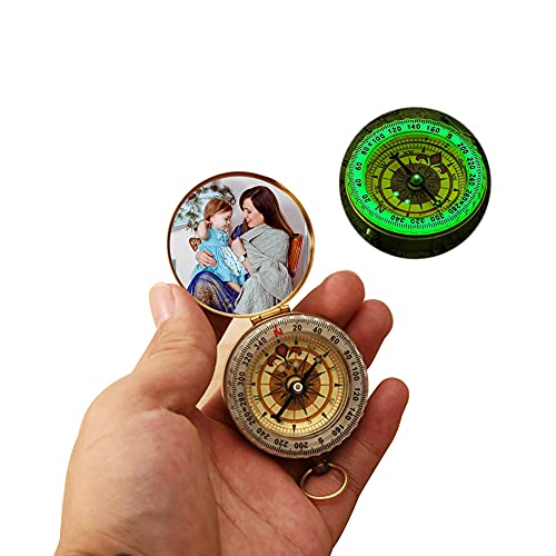 Brújula fotográfica Personalizada Texto Grabado Brújula Luminosa Reloj de Bolsillo Multifuncional Brújula Padre, Novio, Esposo