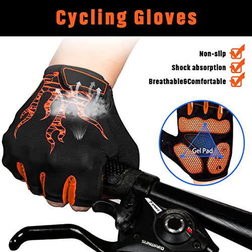 BTNEEU Guantes Ciclismo Medio Dedo Guantes MTB Cortos, Guantes Ciclismo Verano Guantes MTB Gel Antideslizante Transpirable, Guantes Bicicleta Montaña Carretera para Hombre y Mujer (Naranja, L)