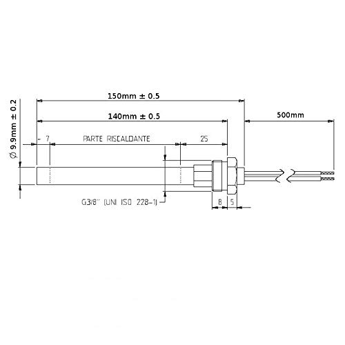 Bujía de encendido para estufa de pellets, rosca de 3/8 280 W, 150 mm, 140 mm; diámetro: 9,9 mm, para Piazzetta, CS Thermos, Adler