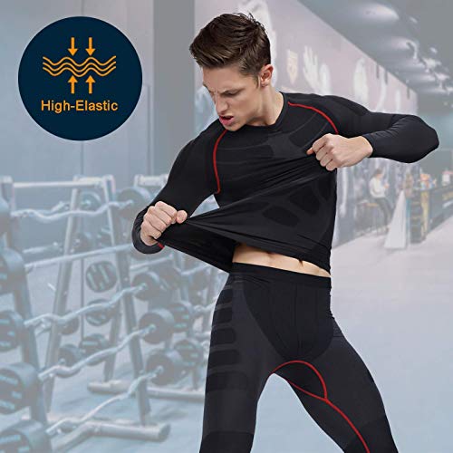 Bwiv Camiseta Hombre Deportiva Compresión Camiseta Interior Hombre Manga Larga Fitness Gimnasio Aire Libre para Entrenamiento Ciclismo de Negro Gris y Rojo Línea Talla XL