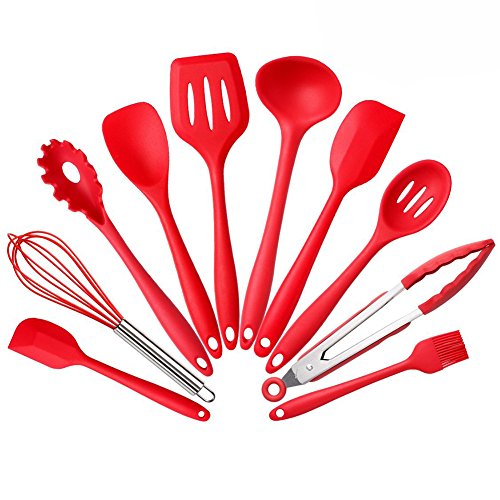 BYbrutek 10 Piece Silicone Kitchen Utensils Set 10 Pcs Red