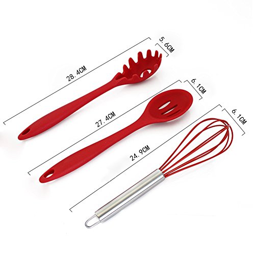 BYbrutek 10 Piece Silicone Kitchen Utensils Set 10 Pcs Red