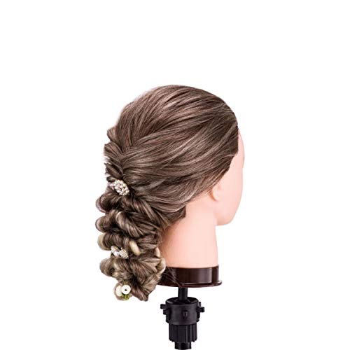 Cabeza maniquí, DanseeMeibr 66cm cabeza peluqueria Practicas Formación de la Cosmetología para trenza 100% de cabello sintéticas, cabeza de muñeca con Soporte de Mesa + Accesorios de Peinado