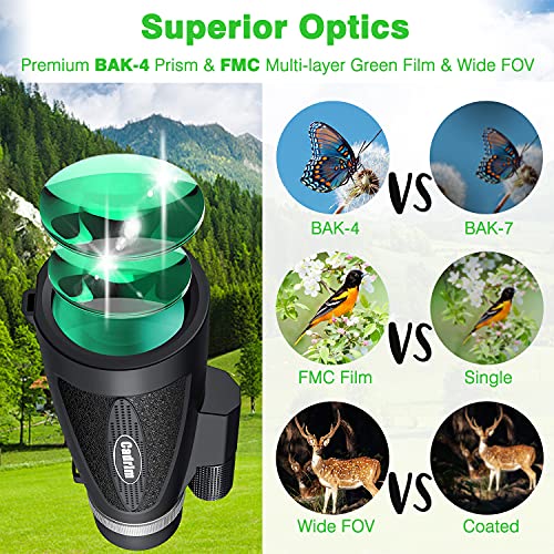 Cadrim Telescopio Monocular, 12X50 HD Monoculares Impermeable con Soporte para Teléfono Inteligente y Trípode BAK4 Prisma para Vida Silvestre Observación de Aves Caza Camping Viajes