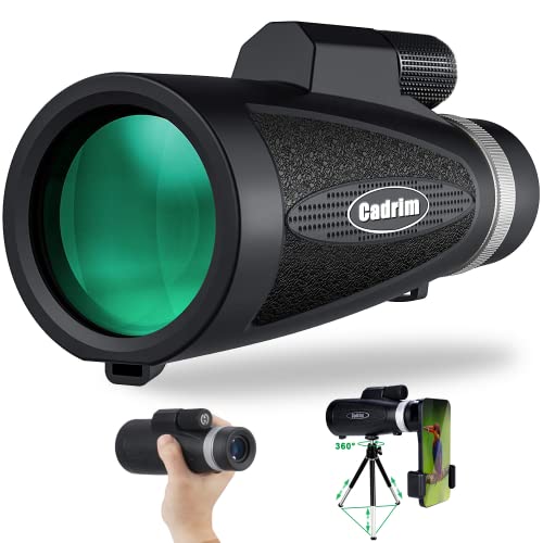 Cadrim Telescopio Monocular, 12X50 HD Monoculares Impermeable con Soporte para Teléfono Inteligente y Trípode BAK4 Prisma para Vida Silvestre Observación de Aves Caza Camping Viajes