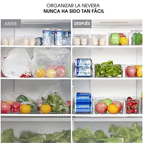 Caja de Almacenaje para Nevera o Congelador – Contenedor de Plástico para Latas – Organizador de Despensa – Compartimentos de Almacenamiento – Envases para alimentos – Organizador de Latas