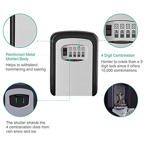 Caja fuerte para llaves, Candado de Seguridad con Combinación 4 dígitos,Caja de Seguridad para Llaves, se puede clavar en la pareds, Adecuada para el Hogar, el Garaje y la Granja,ect
