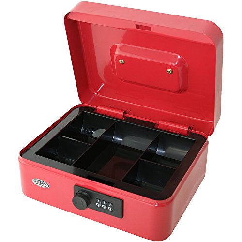 Caja para dinero de 8 pulgadas (20,3 cm) con cerradura de combinación y bandeja extraíble con 5 secciones para monedas (color rojo)