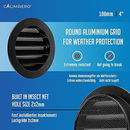 calimaero WSGB 100 mm Rejilla de Ventilación Redonda Aluminio Negro