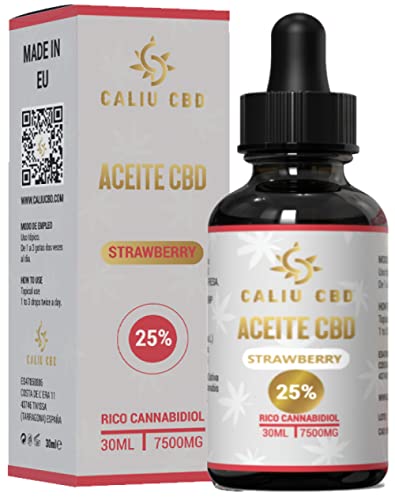 Caliu cbd - Aceite CBD 25% -Con extracto de Fresa -30 Ml 7500 MG -Bio Hemp oíl Premium con CBD Puro –Orgánico ecológico -Hecho en UE -0% THC –1200 Gotas -Aceite de Semillas Cáñamo rico en Cannabidiol