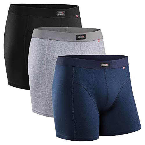 Calzoncillos Bóxers de Algodón para Hombre, Ropa Interior, Elásticos, Ultrasuaves, Comodidad Superior, Corte Clásico, Ajustados, Multipack, Pack de 3 (Multicolor: Negro, Azul Marino, Gris, XXX-Large)