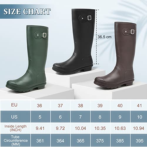 Camfosy Botas de Lluvia Totalmente Impermeables para Mujer Botas de Agua Altas Originales para Mujer Zapatos de Lluvia para jardín Pesca en Garaje Green