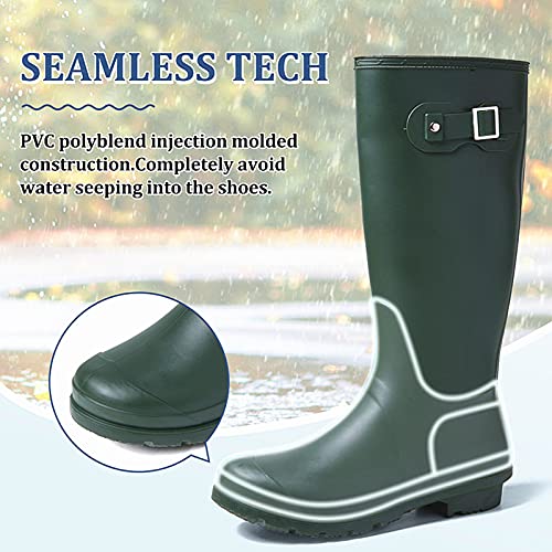 Camfosy Botas de Lluvia Totalmente Impermeables para Mujer Botas de Agua Altas Originales para Mujer Zapatos de Lluvia para jardín Pesca en Garaje Green