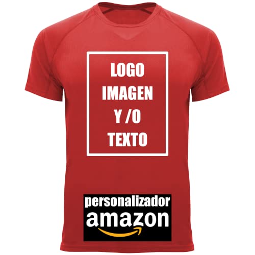 Camiseta Técnica Personalizable – Camiseta Deportiva Running Hombre y Niño - Manga Corta – Impresión Directa (DTG) – Puedes añadir tu Frase, Logo o Imagen Personalizada (Rojo)