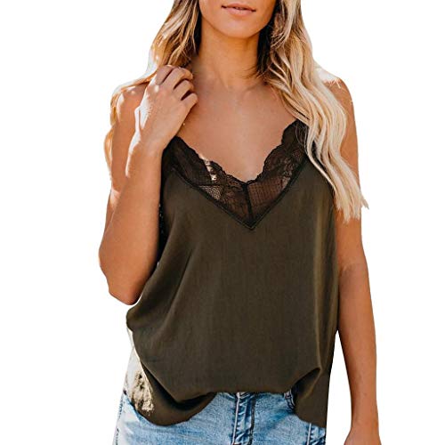 Camisetas Mujer SHOBDW Top De Satén De Seda Verano Playa Camisola Tops De Chaleco Liso con Tiras Sexy Blusa De Las Señoras Camisetas Sin Mangas Casuales Cami Tops para Mujeres(Verde,L)