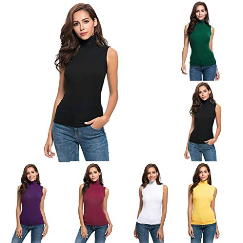 Camisetas sin Mangas Mujer,SHOBDW Primavera Verano Sin Mangas Sólido Suave Slim Fit Cuello Alto Frío Hombro Camiseta Blusa Moda Diario Casual Tank Tops para Mujeres(Verde,XL)