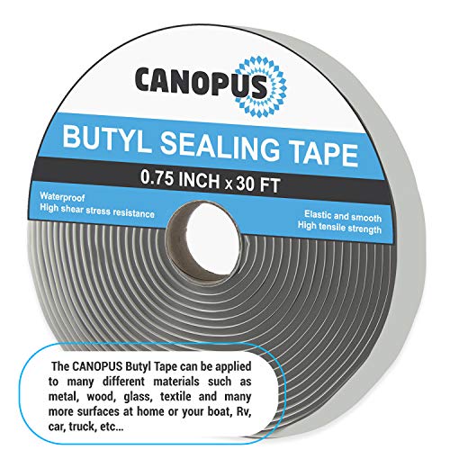 CANOPUS Cinta Butilo Impermeable (2mm x 20mm x 9,1m) Gris (La Variación de Color Está Disponible) Cinta adhesiva para Fugas, Cinta de Butilo para Caravanas, Baño, Bote, Butyl Tape