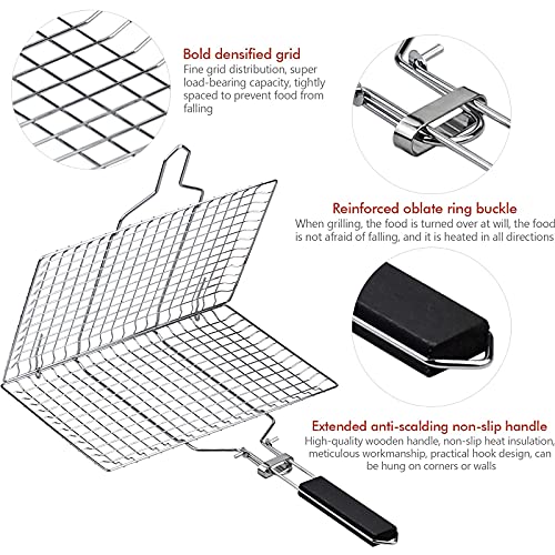 CAPRICIOUS Barbacoa Parrilla Portátil Plegable Acero Inoxidable Cesto Pescado Parrilla, Canasta de asado de Pescado con Tenedor, Estuche y Cepillo para Barbacoa para Pescado, Verduras, Camarón, Carne