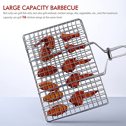 CAPRICIOUS Barbacoa Parrilla Portátil Plegable Acero Inoxidable Cesto Pescado Parrilla, Canasta de asado de Pescado con Tenedor, Estuche y Cepillo para Barbacoa para Pescado, Verduras, Camarón, Carne