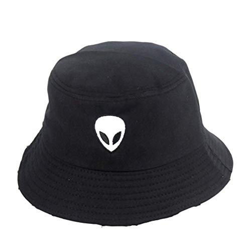 CAR-TOBBY Blanco y Negro Resistente Alien Cubo Gorro Unisex Tapas Cadera Salto Hombres Mujeres Verano Panamá Tapa Playa Sol Gorra de Pesca - BK