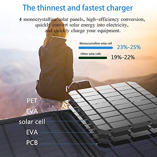 Cargador Solar Portátil 60W Plegable Panel Solar Kit con 2 Puertos USB 18 V DC Salida QC3.0 Impermeable Cargador Solar para banco de energía/teléfono móvil/camping y batería de coche de 12 V