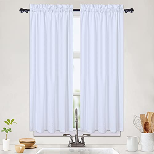 CAROMIO Cortinas de Panel Repelente al Agua Cortinas Modernas de Panel de Cocina con patrón en Relieve Cortinas Cortas para Ventanas pequeñas Cortina Corta, 2 x W 76 cm x H 114cm, Blanco, Juego de 2