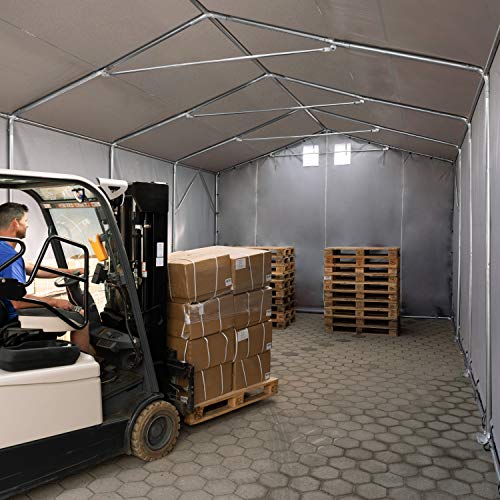 Carpa almacén 4x6 m Carpa Industrial con 3m de Altura Lateral Aprox. 720g/m² Lona ignifuga PVC 100% Impermeable Gris