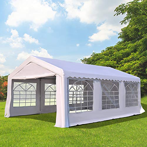 Carpa de Jardín Cochera Gazebo 6x4m Pergola Cenador Pabellón 4 Paneles Laterales 6 Ventanas para Fiesta Eventos Bodas Acero PE Blanco