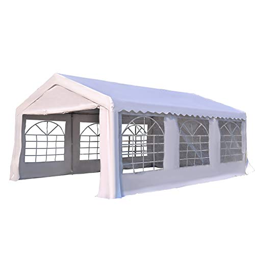 Carpa de Jardín Cochera Gazebo 6x4m Pergola Cenador Pabellón 4 Paneles Laterales 6 Ventanas para Fiesta Eventos Bodas Acero PE Blanco