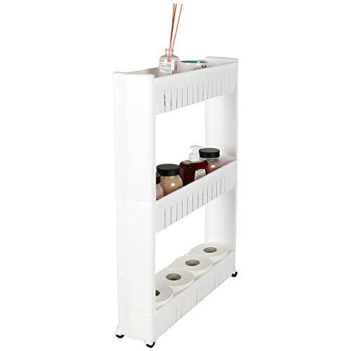 Carro de Almacenamiento Baño Cocina de 3 Niveles Estrecho Estante Suelo Baño con Ruedas 72.5 x 54.5 x 12 cm