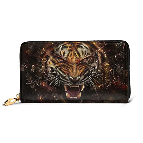 Cartera de cuero terrible Wolf para mujer, con cremallera larga alrededor del bolso de embrague bolsa de viaje titular de la tarjeta de crédito, Tiger Huff, Talla única, classic