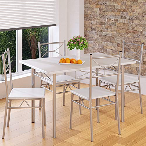 CASARIA Conjunto Mesa y 4 sillas Paul Muebles de Cocina Comedor Blanco Mesa MDF Resistente 110x70cm