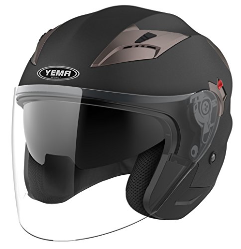 Casco Moto Jet ECE Homologado - YEMA YM-627 Casco Moto Abierto Custom Scooter para Mujer Hombre Adultos con Doble Visera-Negro Mate-L