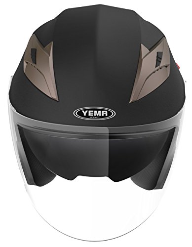 Casco Moto Jet ECE Homologado - YEMA YM-627 Casco Moto Abierto Custom Scooter para Mujer Hombre Adultos con Doble Visera-Negro Mate-L