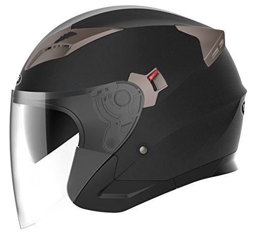 Casco Moto Jet ECE Homologado - YEMA YM-627 Casco Moto Abierto Custom Scooter para Mujer Hombre Adultos con Doble Visera-Negro Mate-L