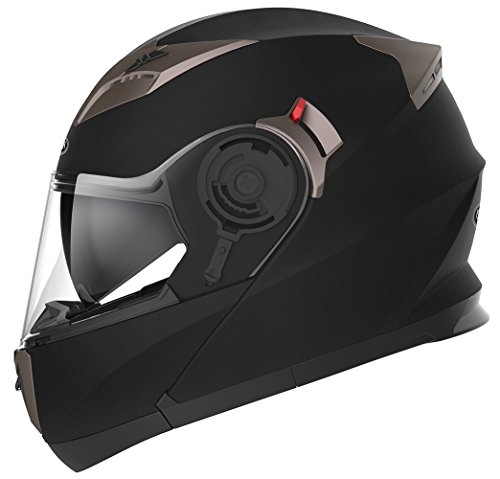 Casco Moto Modular ECE Homologado - YEMA YM-925 Casco de Moto Integral Scooter para Mujer Hombre Adultos con Doble Visera-Negro Mate-XL