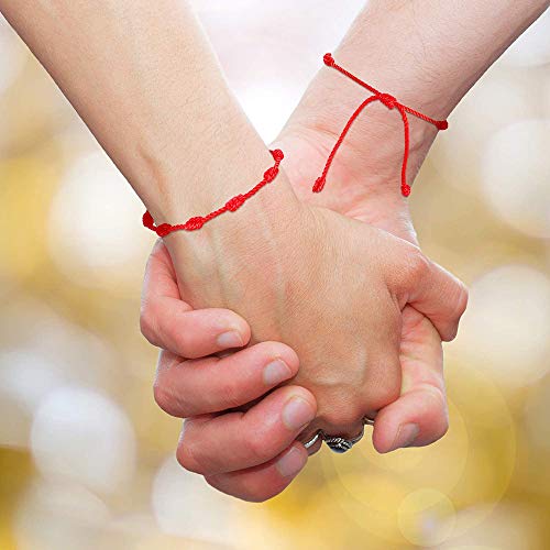 CASSIECA 8 Pcs Pulsera Roja 7 Nudos Amuleto del Kabbalah Pulsera Cordón Pulsera Hilo Rojo de la Suerte Unisex Pulsera Ajustable para Mujeres Hombres Tibetano Pulsera Amistad