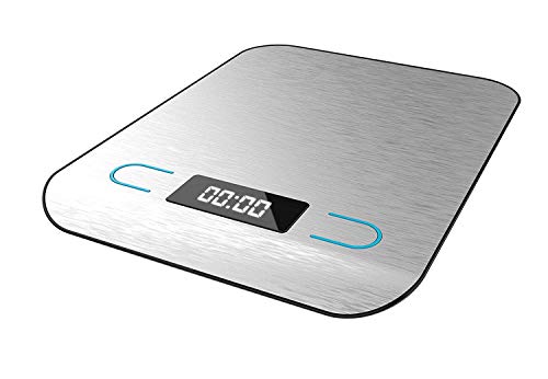 Cecotec Báscula de Cocina Digital Cook Control 8000, Alta precisión, Acero Inoxidable, Diseño Extraplano, Pantalla LCD Retroiluminada Extragrande, Capacidad Máxima 5 Kg con Precisión de 1 g