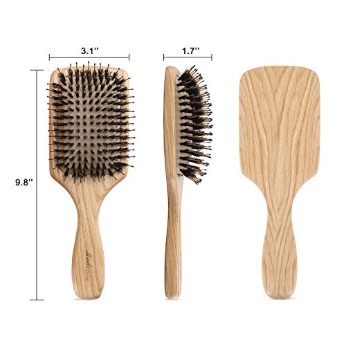 Cepillo de pelo de madera con cerdas de jabalí [Aprobado por la FDA] para con cabello fino, grueso, ondulado, rizado. Masaje no estático del cuero cabelludo Detangling Paddle Design Hairbrush.