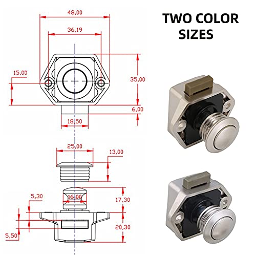 Cerradura de Puerta con Cierre de Botón,Bloqueo de botón pulsador,Botones de Presión,Cerradura de Perilla de Puerta Sin Cierre,Para Rv,Autocaravana Camper,Armario,Gabinetes Y Puertas(cromado)