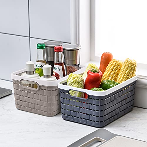 Cestas de Almacenamiento de plástico,3 piezas Cajas para Almacenamiento Organizador de Almacenamiento Cesta de Rectangular con asas Cesta de tejido de plástico para cocina, baño y armario (light gray)